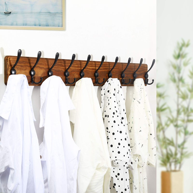 WEBI Coat Rack Wall Mount,38 9/16" Long,10 Tri Hooks for Hanging Coats,16" Hole to Hole,Wood Coat Hooks Wall Mounted,Wall Coat Hanger for Clothes,Jacket,Hats,Rustic Black,2 Packs - Image 5